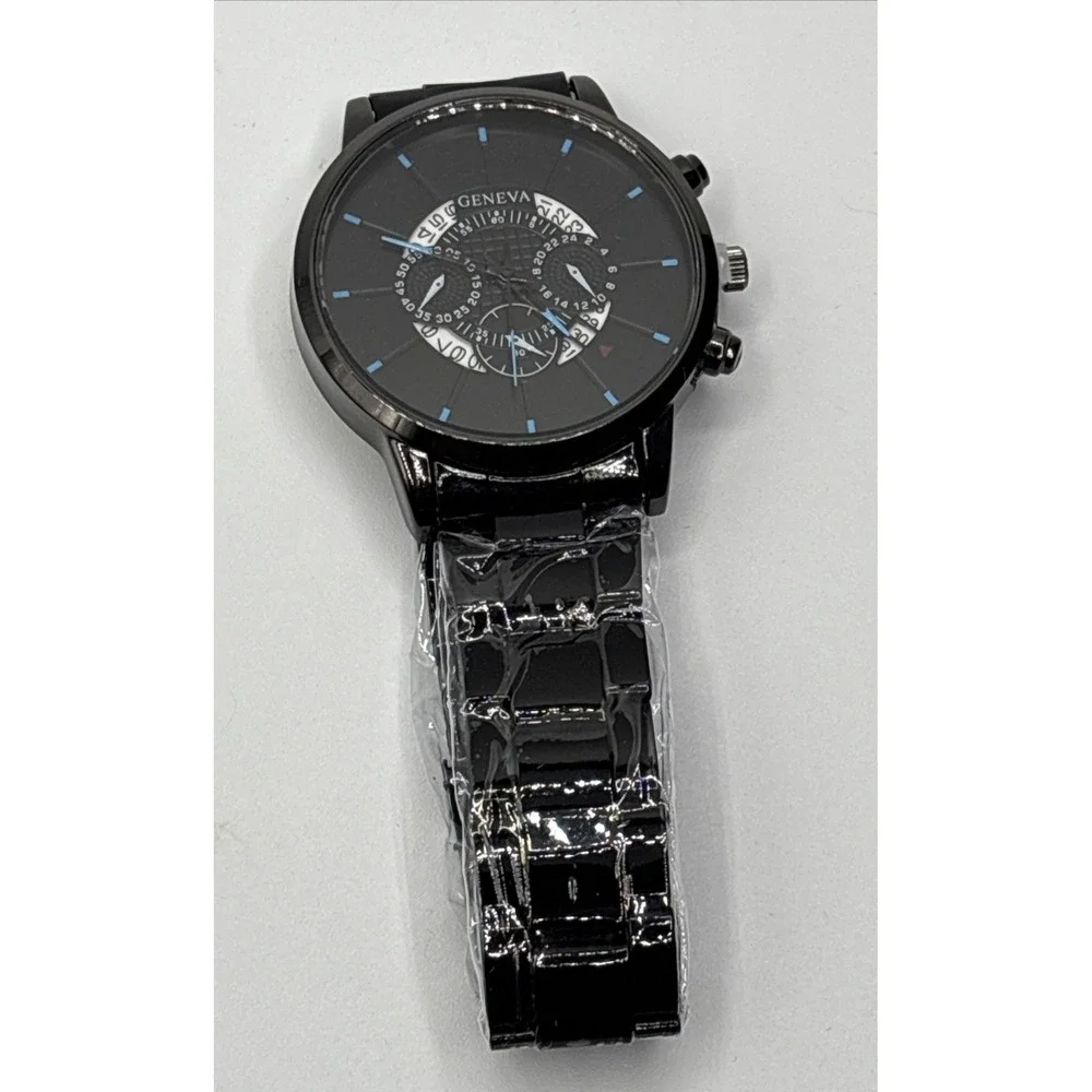 GENIVA Men's Quartz‎ Watch, Stainless Steel Black Strap Fashion